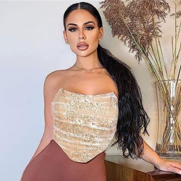 Tops - Tan White Sexy Strapless Floral Lace Bustier Corset Crop Top Backless Boned Y2K